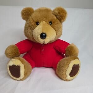 1988 Dakin Vintage Brown Teddy Bear 10" In Red Union Suit Pajamas Plush